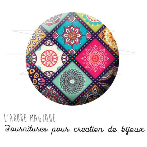 2 cabochons à coller patchwork multicouleur ref 1595 - 18 mm
