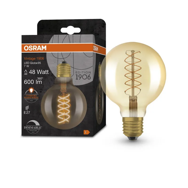 Ampoule LED à filament 7W Dimmable Vintage Edition 1906 Globe 95mm Doré - Osram Ledvance