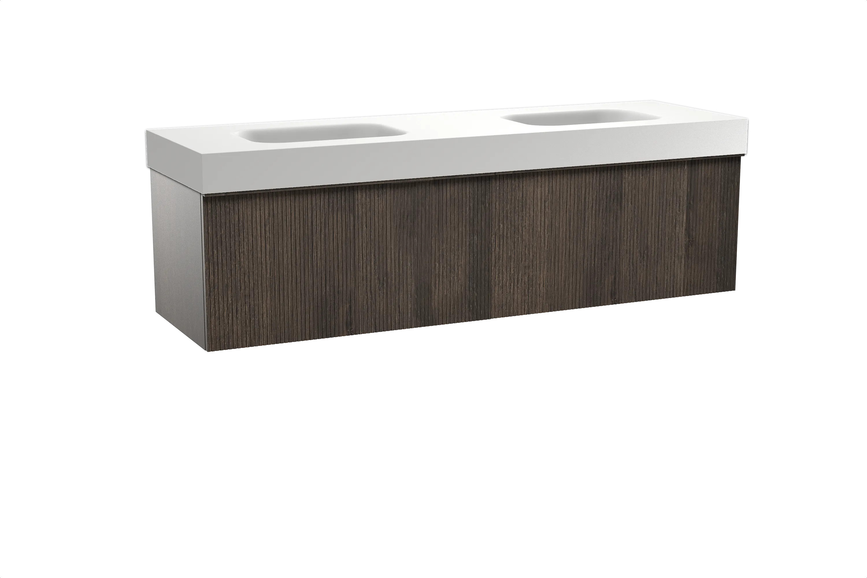 Balmani Forma meuble salle de bains suspendu 180 x 55 cm chêne fumé avec Arcato double vasque en solid surface blanc mat, Nervur