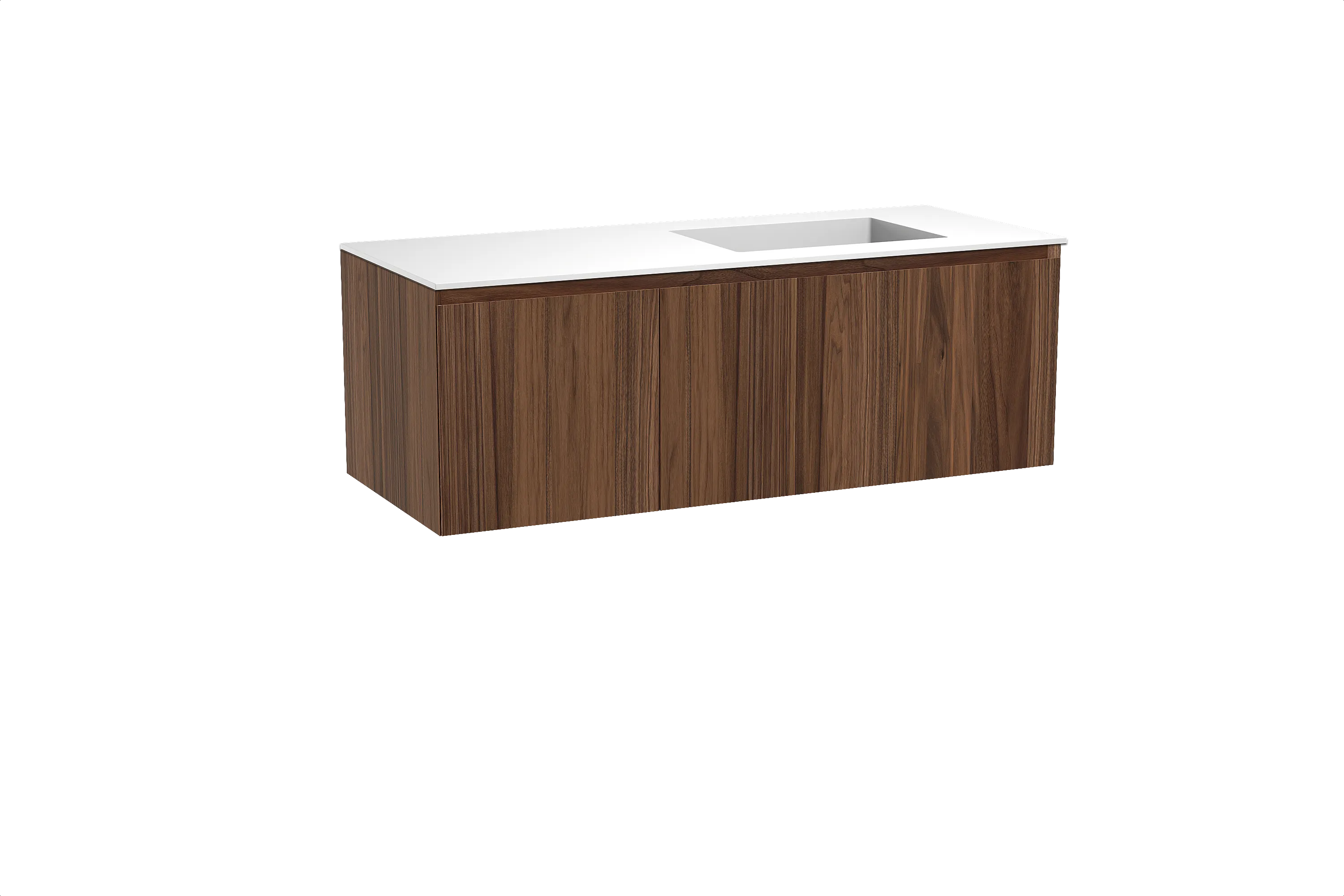 Balmani Idra meuble salle de bains suspendu 135 x 55 cm noyer avec Tablo Stretto plan vasque asymétrique à droite en solid surfa