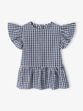 Blouse volantée à carreaux vichy fille carreaux marine - Vertbaudet