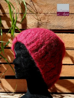 Bonnet Laine Mohair Rouge Grenade - Tricot main - Mohair France