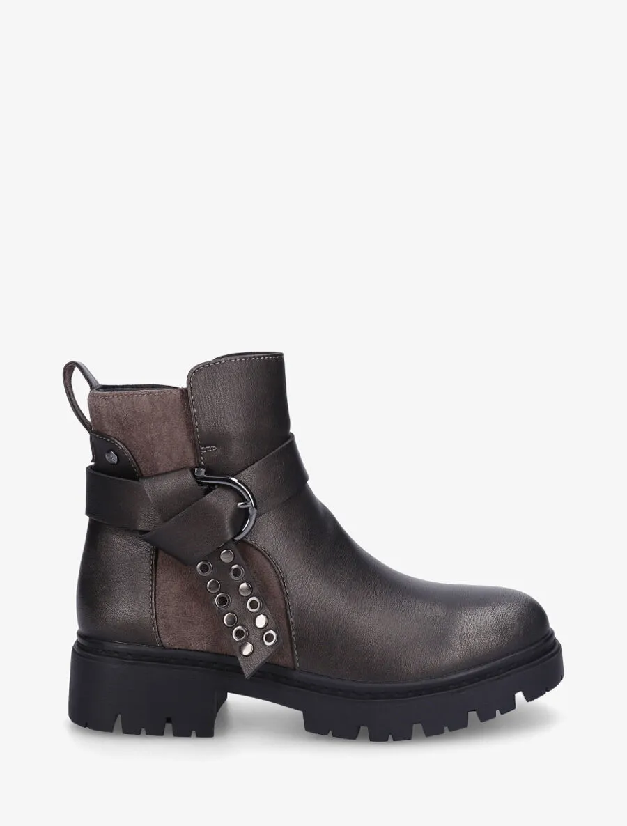 Bottines sanglées en simili et suédine - Anthracite