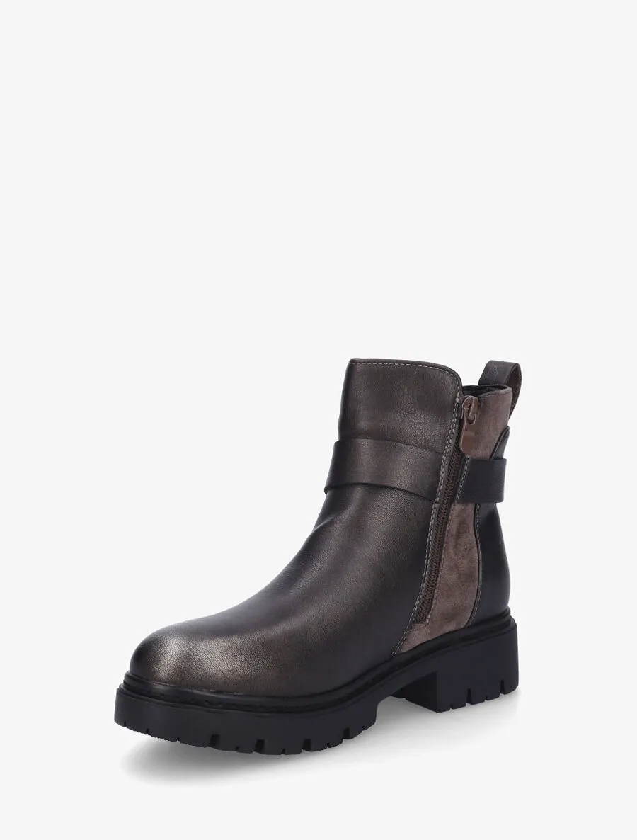 Bottines sanglées en simili et suédine - Anthracite