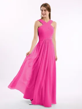 Bretelles Croisées Mousseline Robe avec Taille Empire Fuchsia