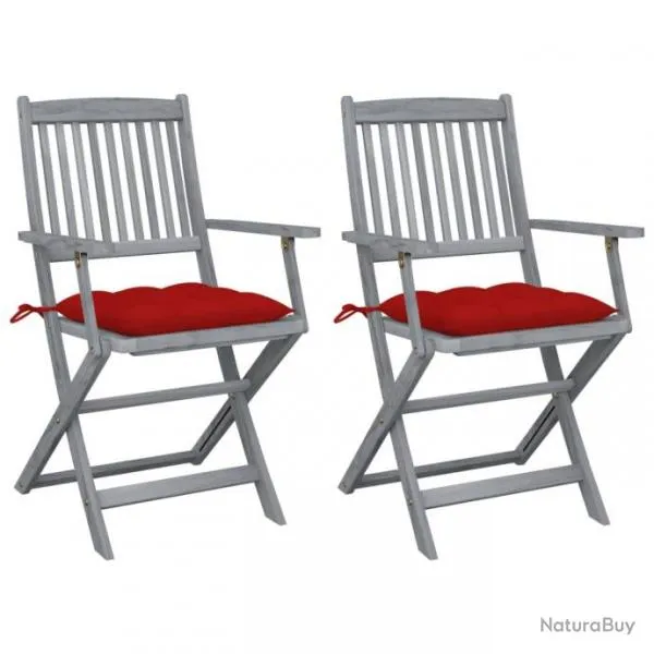 Chaises pliables d'extérieur 2 pcs avec coussins Bois d'acacia 3064503