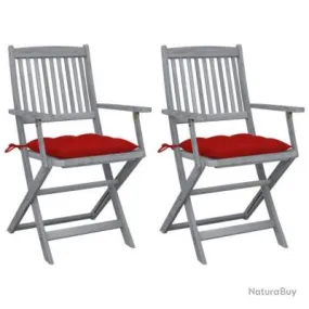 Chaises pliables d'extérieur 2 pcs avec coussins Bois d'acacia 3064503