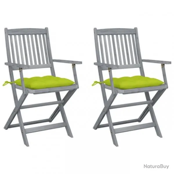 Chaises pliables d'extérieur 2 pcs avec coussins Bois d'acacia 3064508