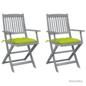 Chaises pliables d'extérieur 2 pcs avec coussins Bois d'acacia 3064508