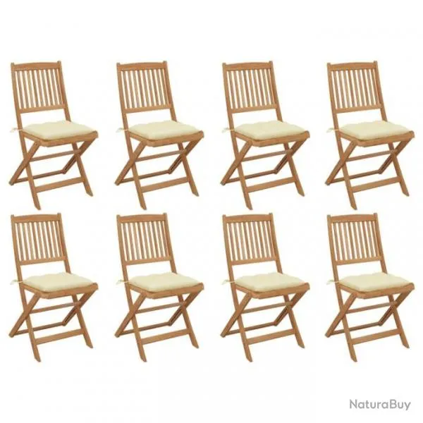 Chaises pliables d'extérieur avec coussins 8 pcs Bois d'acacia 3075130