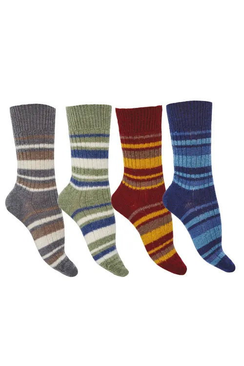 Chaussettes sans couture laine mohair rayures multicolores