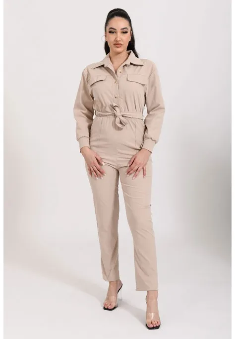 Combinaison pantalon à poches beige tendance pour femmes