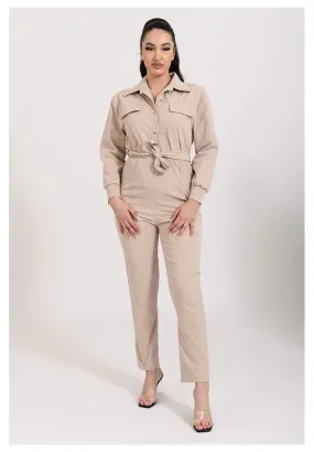 Combinaison pantalon à poches beige tendance pour femmes