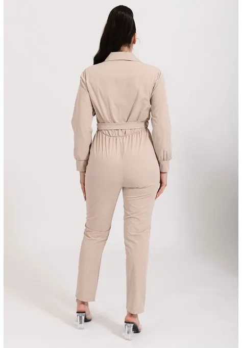 Combinaison pantalon à poches beige tendance pour femmes