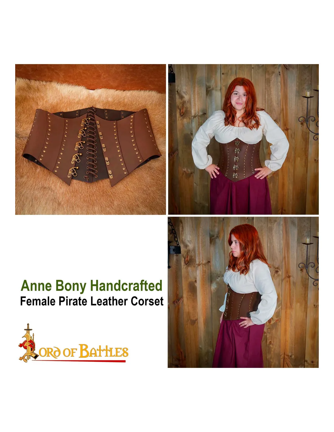 Corset Pirate Anne Bony en cuir marron ⚔️ Boutique Épées