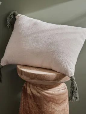 Coussin avec pompons - Ecru