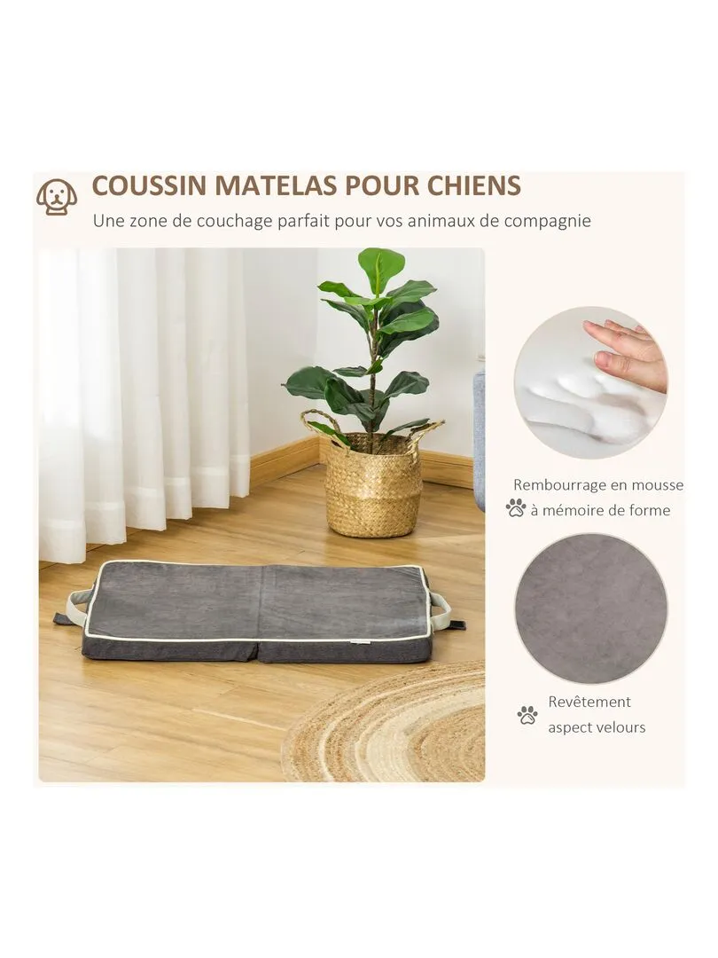 Coussin matelas chien chat pliable déhoussable gris - Gris