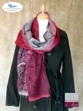 Etole Luxe Femme Soie & Mohair effet Cachemire Gris/Rouge/Violet