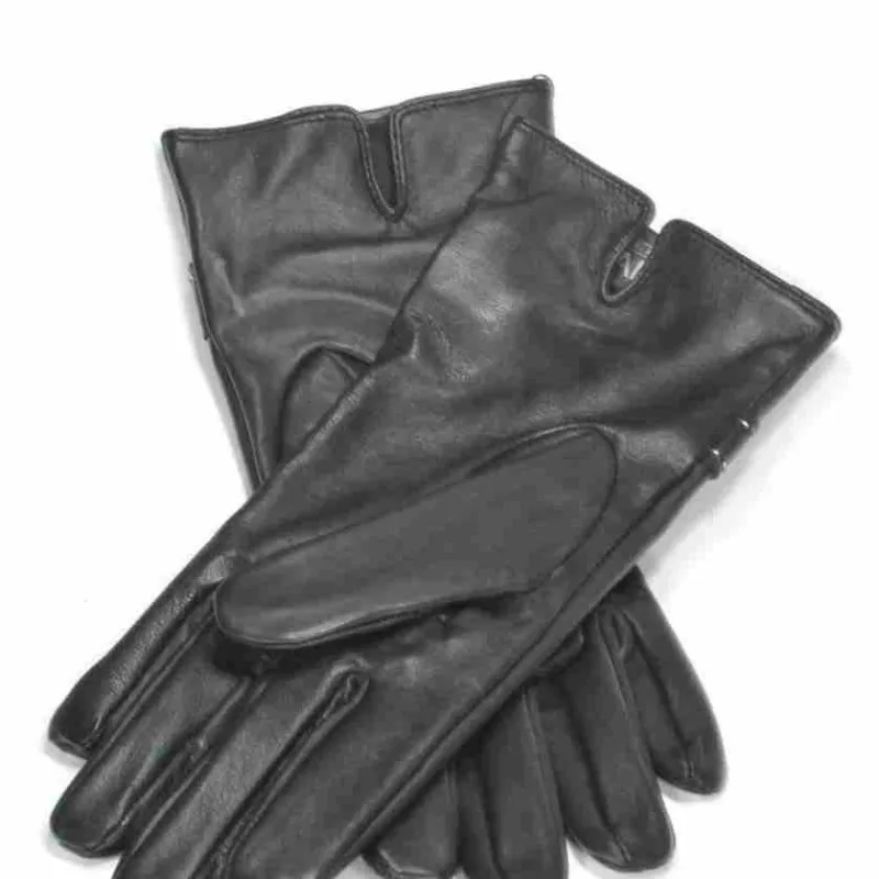 Gants cuir d'agneau noir | Paire de gants noirs en cuir doublure soie