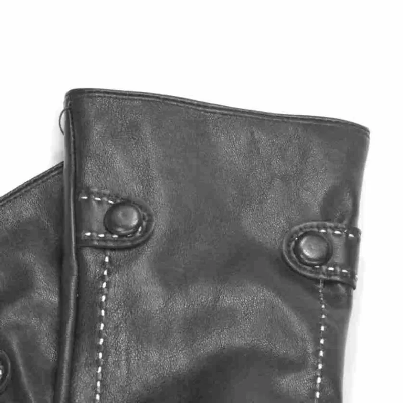 Gants cuir d'agneau noir | Paire de gants noirs en cuir doublure soie