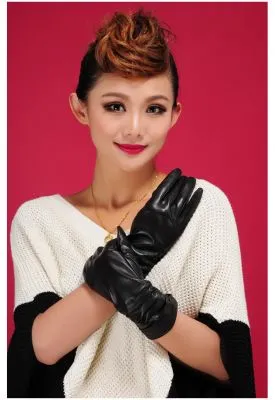 Gants en cuir pour femme avec manches mi-longues à pli