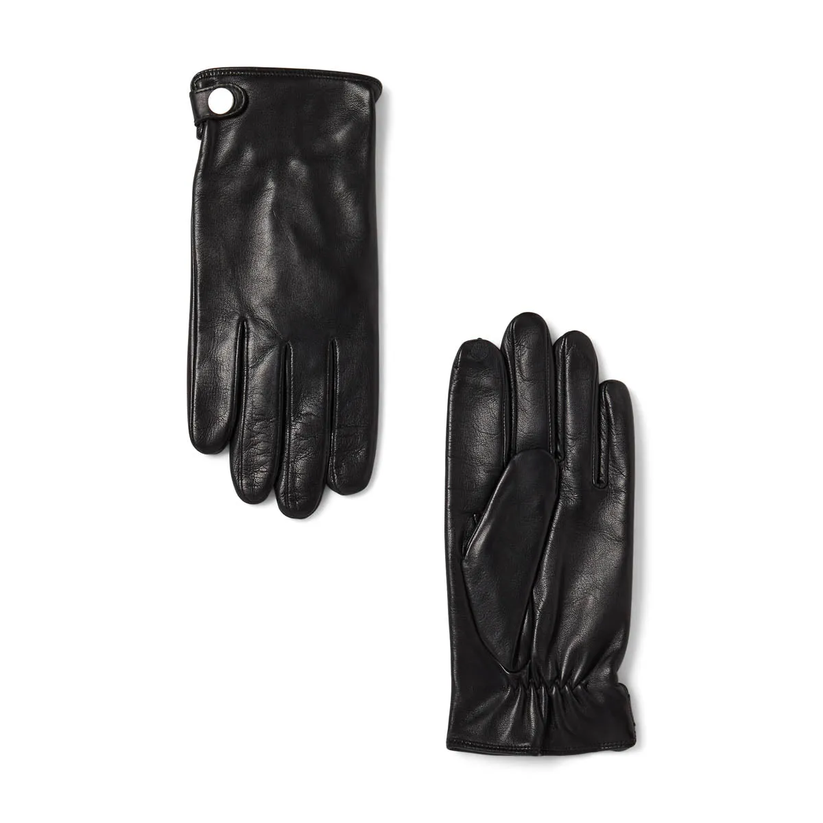 Gants homme en cuir à bouton - noir