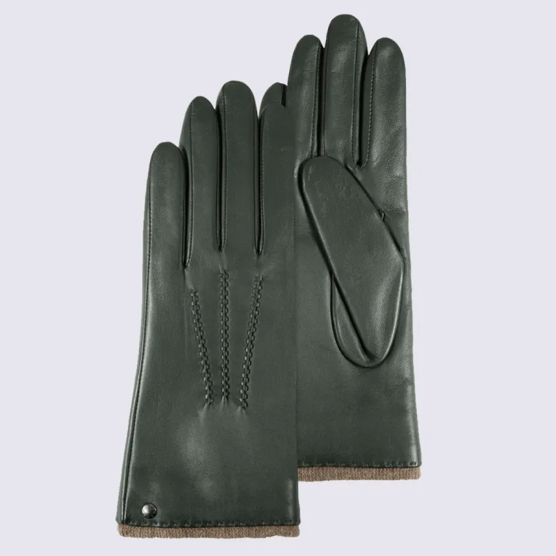 Gants pour femme Isotoner en cuir d'agneau vert sapin I Igert Chaussure&Maroquinerie