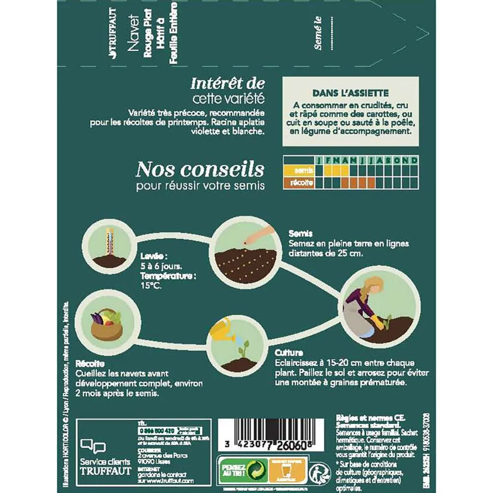 Graines de navet rouge plat hatif à feuilles entieres en sachet