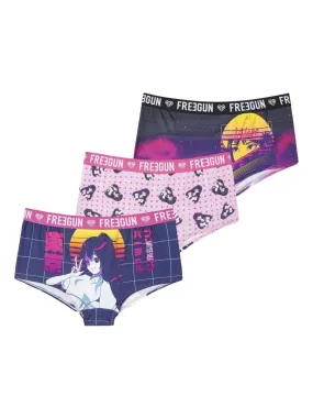 Lot de 3 Boxers femme Manga neon Freegun - Violet