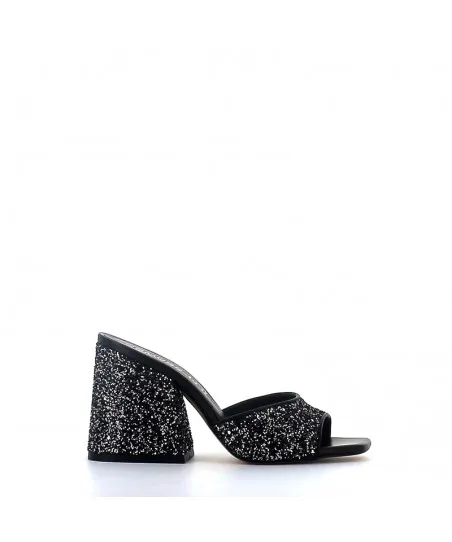 MULES TESLA CUIR GLITTER NOIR