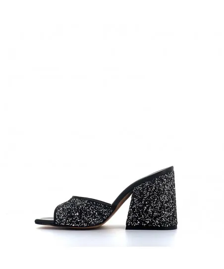 MULES TESLA CUIR GLITTER NOIR