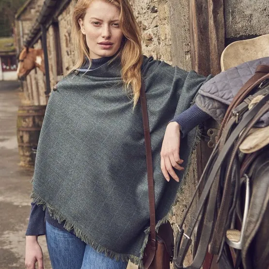 Poncho en tweed 100% laine imperméabilisée 