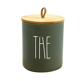 Pot à thé céramique et couvercle bambou vert D 9.6x13cm 