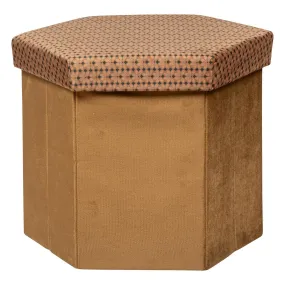 Pouf pliant hexagonal marron caramel en velours 