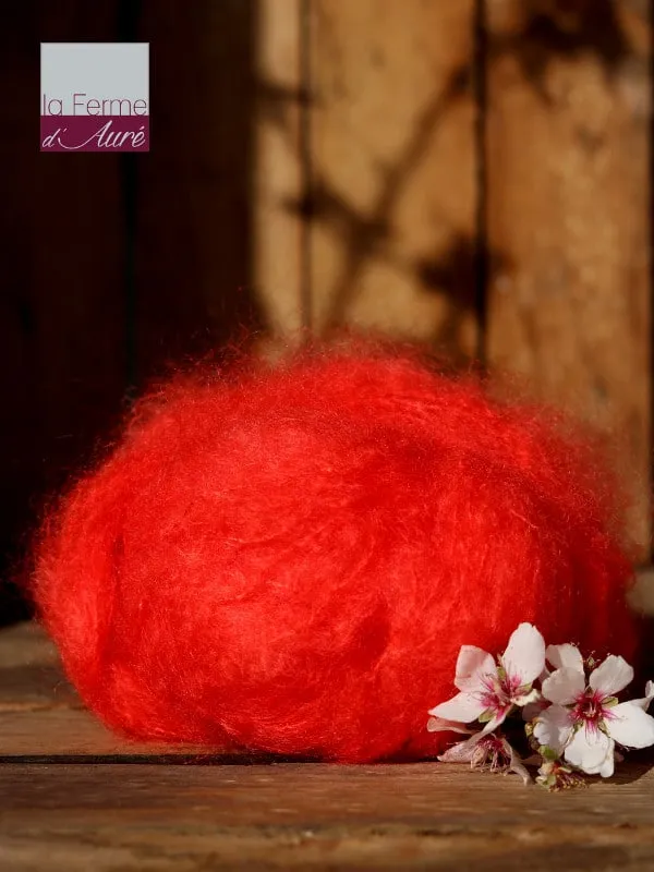 Pure Laine Mohair Orange coquelicot (pelote 50g) - Mohair Ferme d'Auré