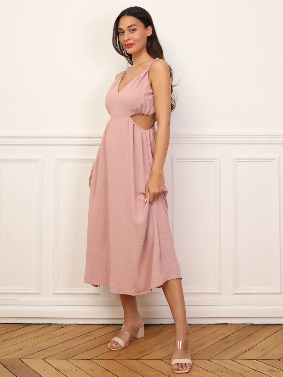 Robe taille cut out mi-longue- Nude