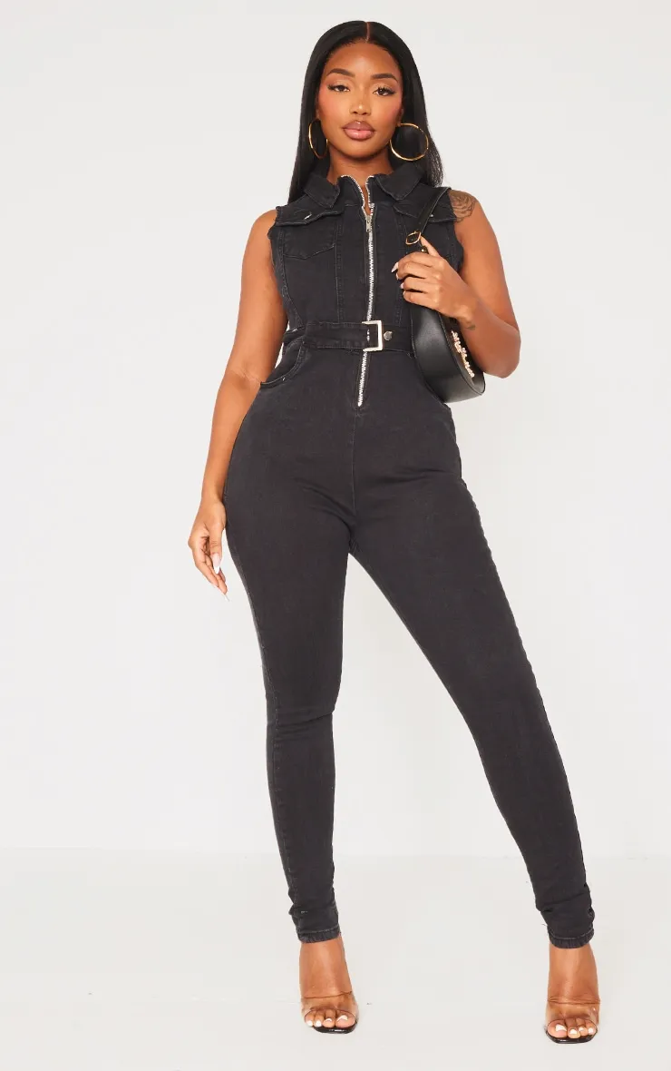 Shape Combinaison en jean stretch noir à détail ceinture