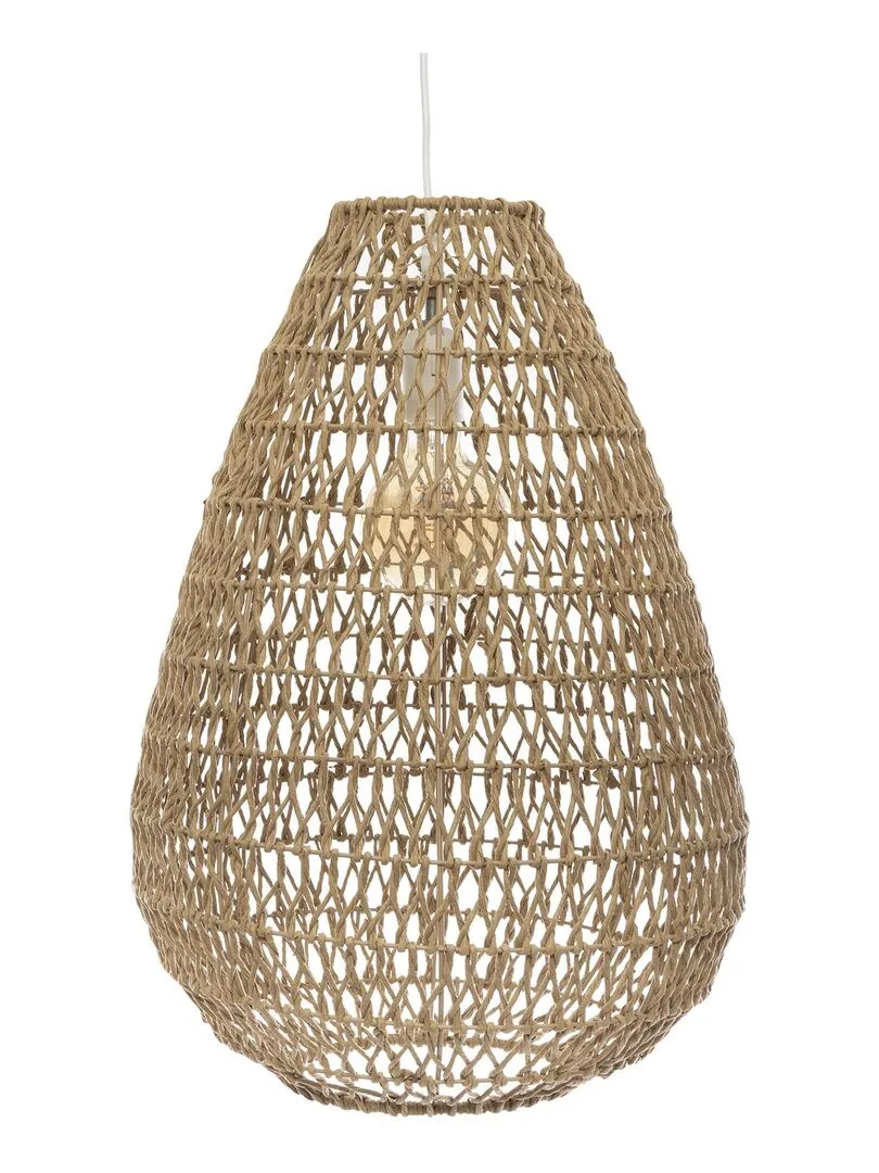 Suspension en bois et papier tressé - Beige