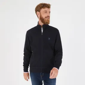 Sweat bleu marine zippé en maille piquée