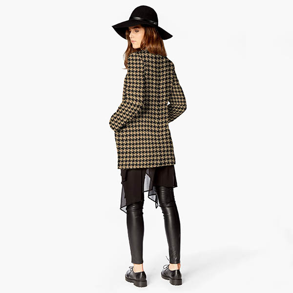 Tissu pour manteau en coton mélangé Pied de poule – noir/anémone