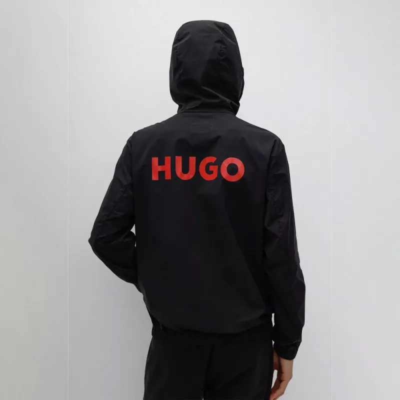 Veste Hugo Benjoe2231 à capuche déperlante avec logos imprimés