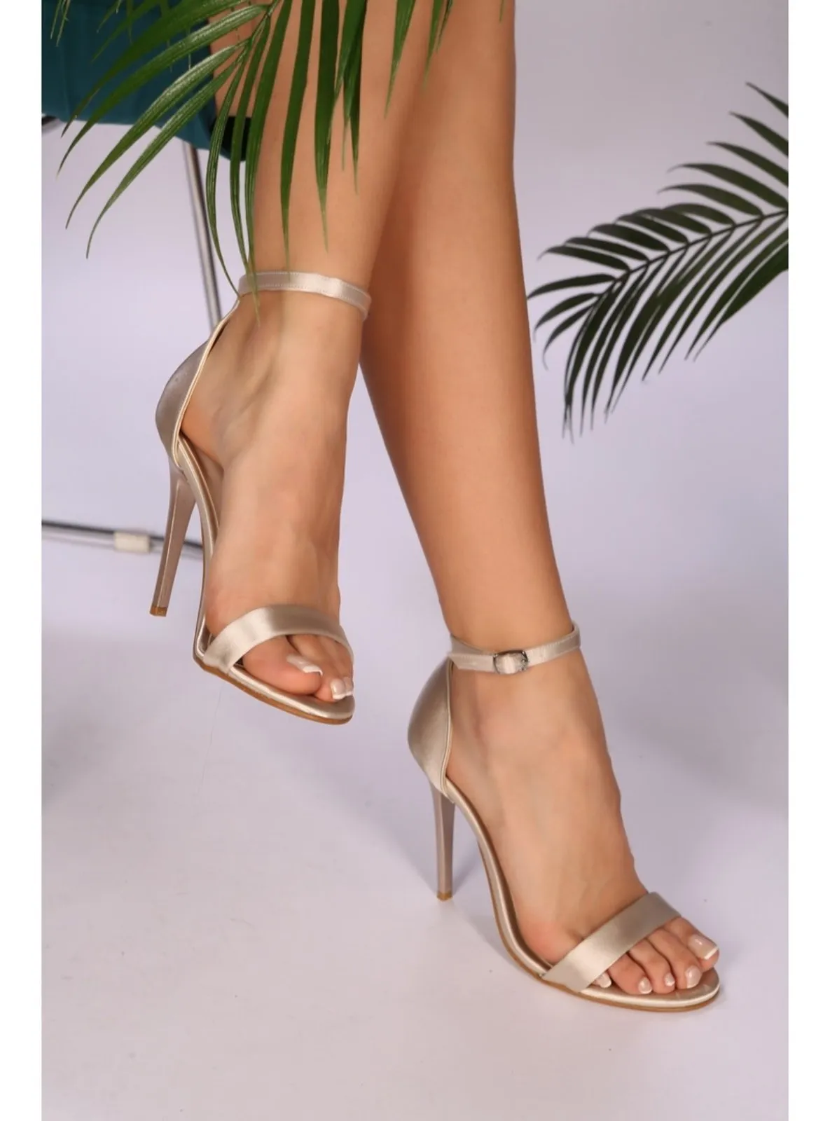 Women's Nude Satin Single Strap High Heel Shoes Nude